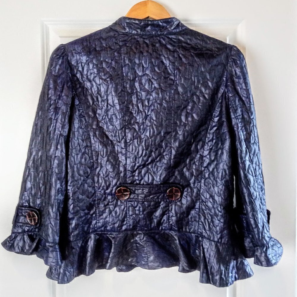 Baxis & Baxis Navy Blue Ruffle Textured Jacket - Picture 3 of 6